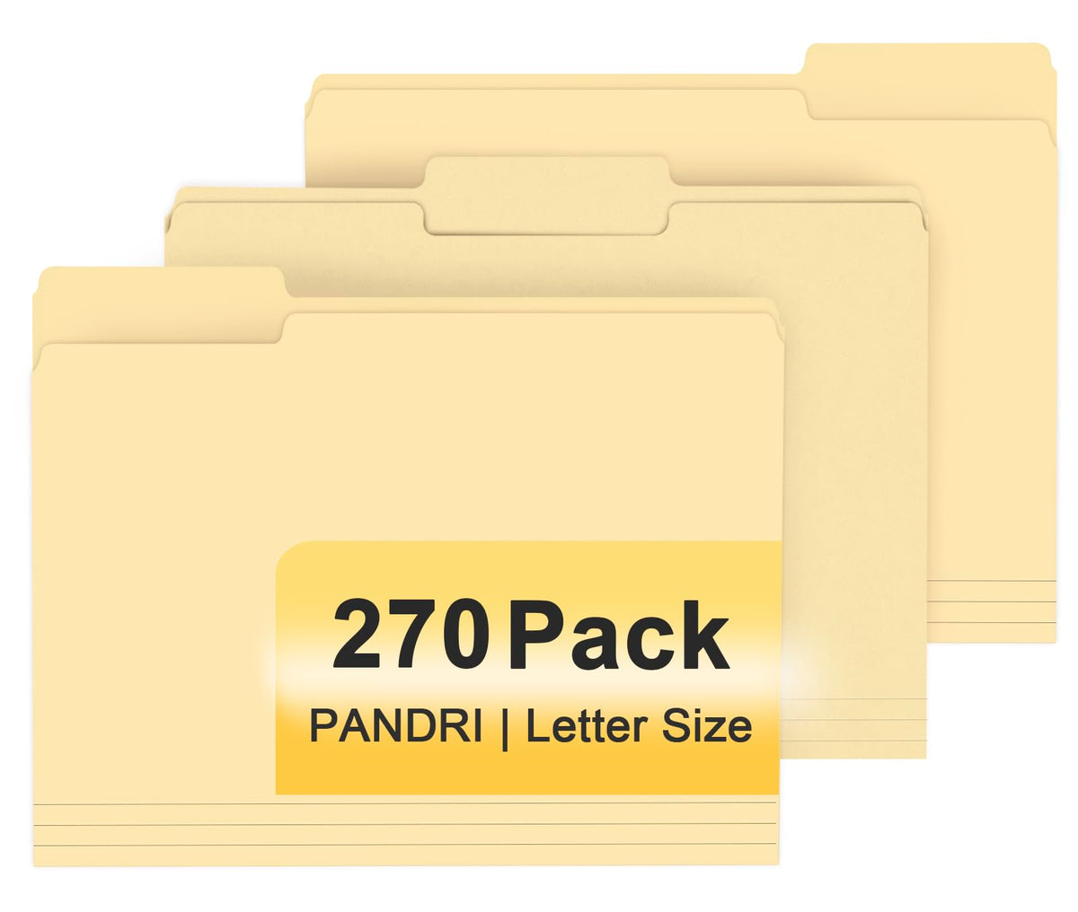 PANDRI Colored File Folders, 270 Pack 1/3 Cut Tab File Folder, 6 Colors