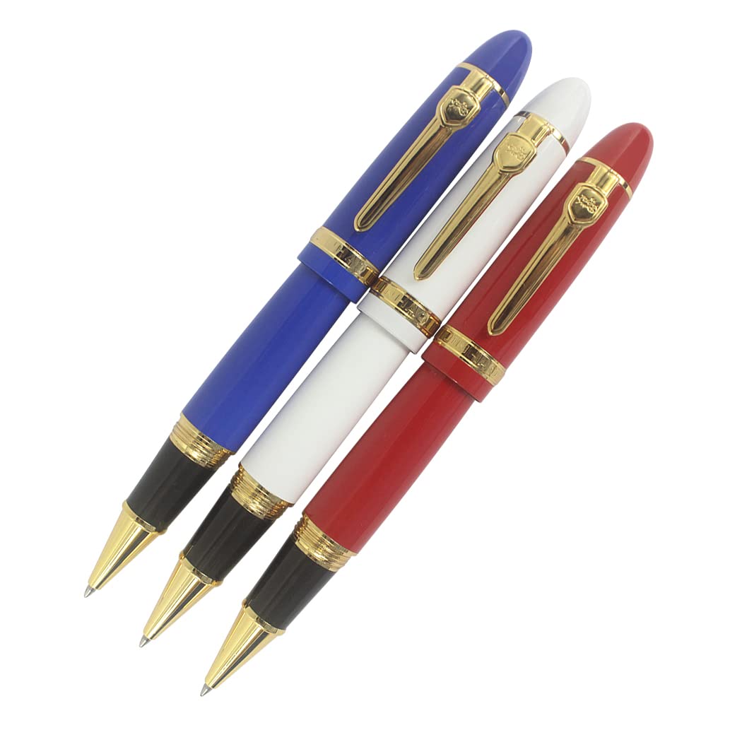 Jinhao 159 Rollerball Pens Heavy Big Pen Gold Trim 3 Pieces in 3 Colors (Red, White, Blue)