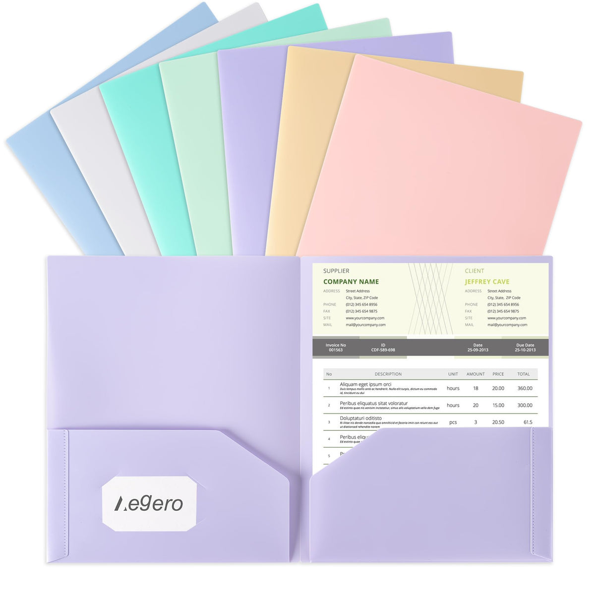 Aegero Plastic Folders with Pockets (7 Pack, Sweet Colors)