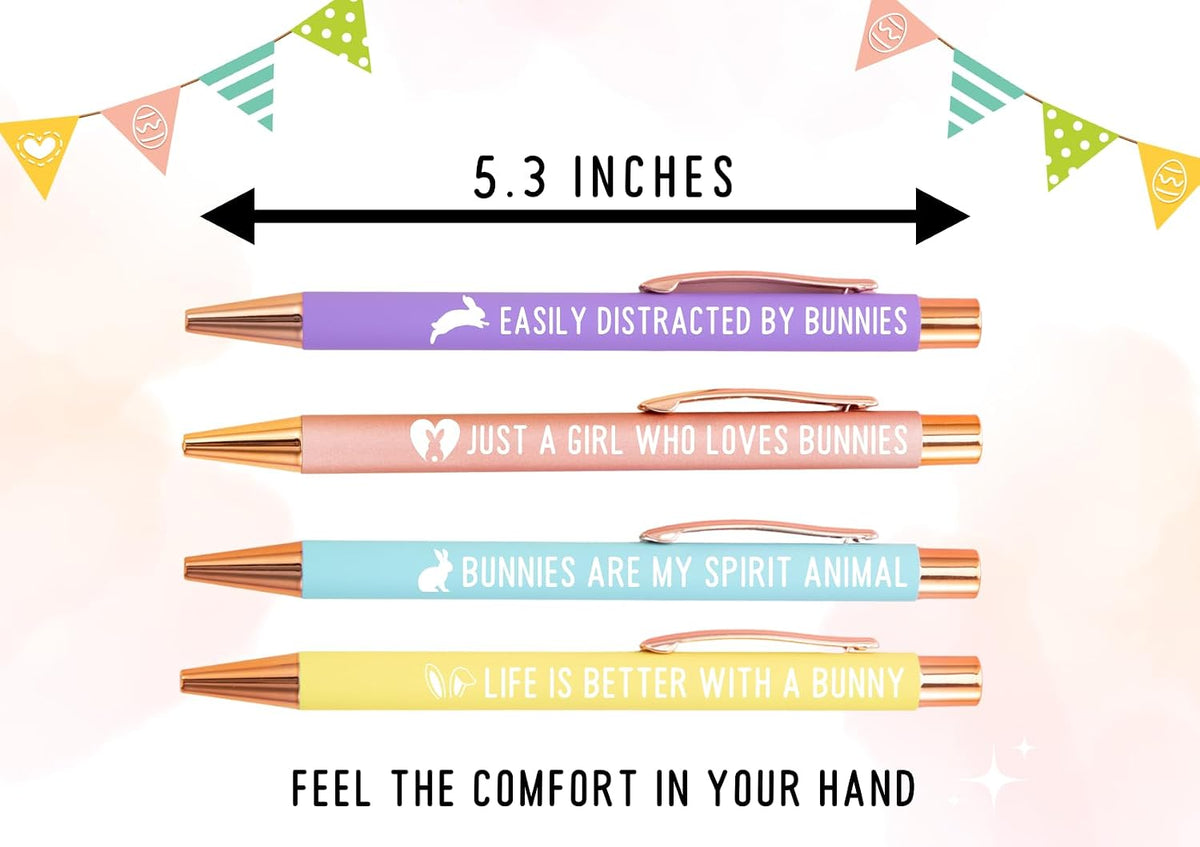 InnoBeta Bunny Gifts for Women, Girls, Ballpoint Pen Set of 4, Bunny Stuff for Bunny Lovers, Bunny Mom on Birthday, Back to School, Easter, Christmas