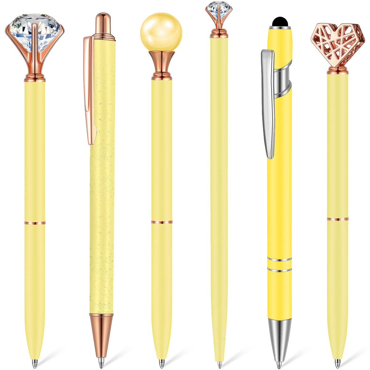 Qeeenar 6 Pcs Fancy Ballpoint Pens Glitter Metal Pens, Black