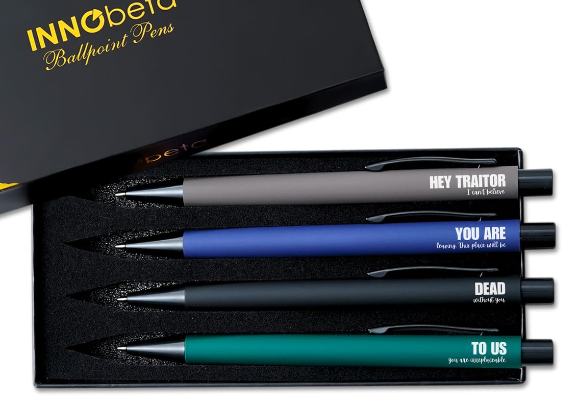 InnoBeta Farewell Gifts for Coworkers, Ballpoint Pen Set of 4, Coworker Leaving Goodbye gifts for women, Cool Funny New Job Presents for Birthday, Christmas - Hard to Find - Gold