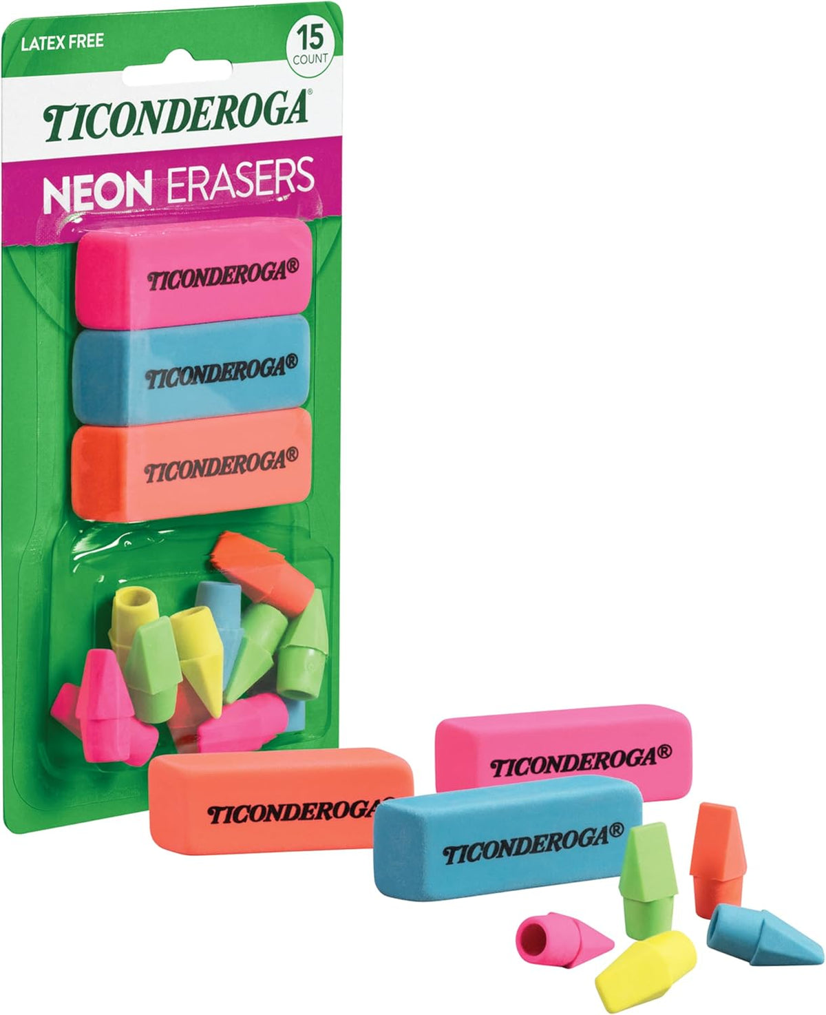 Ticonderoga Erasers, Neon, 15 Count (Pack of 8) (38931SP)