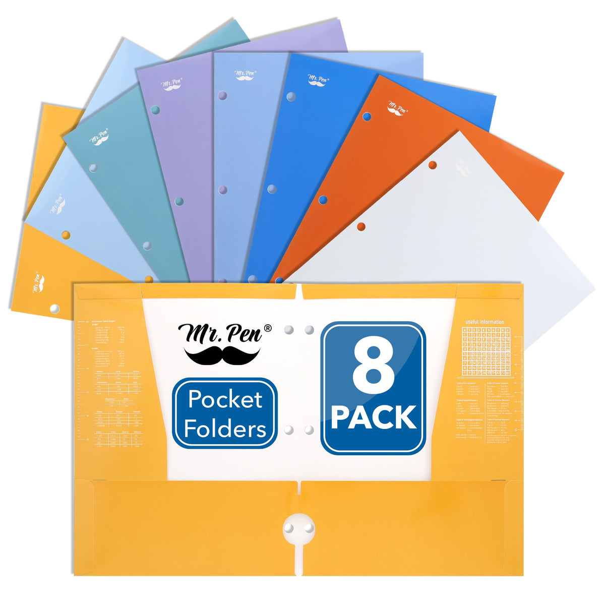 Mr. Pen- 4-Pocket Folders, 4 Pack, 12.5" x 9.5", Pastel Colors | Tear-Resistant Paper Folders with Pockets 3 Holes Punched, High Capacity