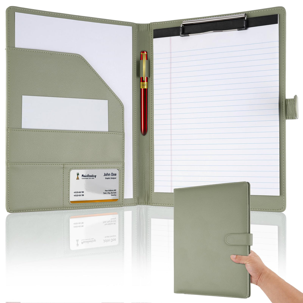 Professional Padfolio with Clipboard, Faux Leather Portfolio Folder Binder