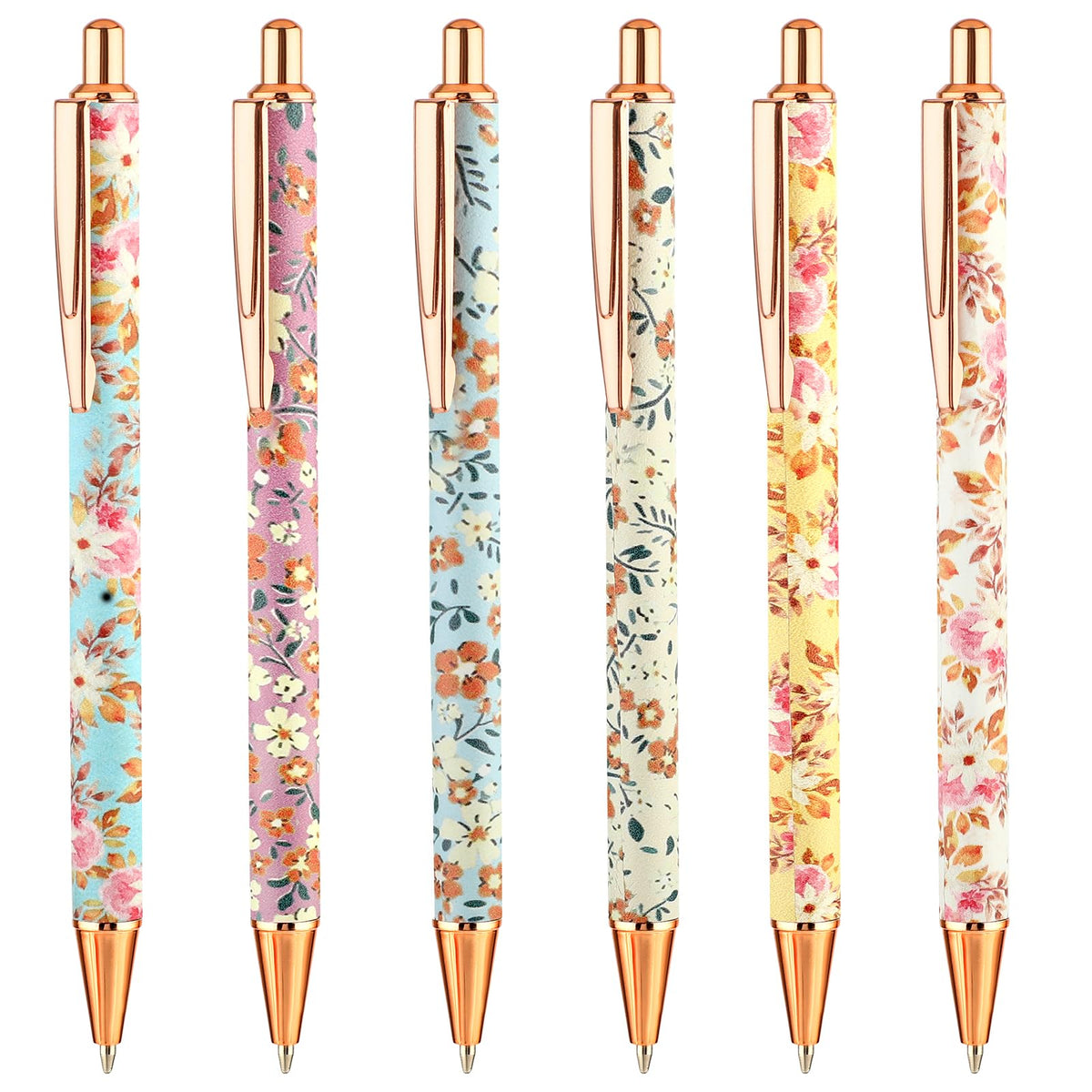 TIESOME 6pcs Floral Art Ballpoint Pens, 1.0mm Fashionable Retractable Ballpoint Pen Black Ballpoint Personalized Pens, Suitable for Women, Colleagues, Teachers, Students Gifts(color2)