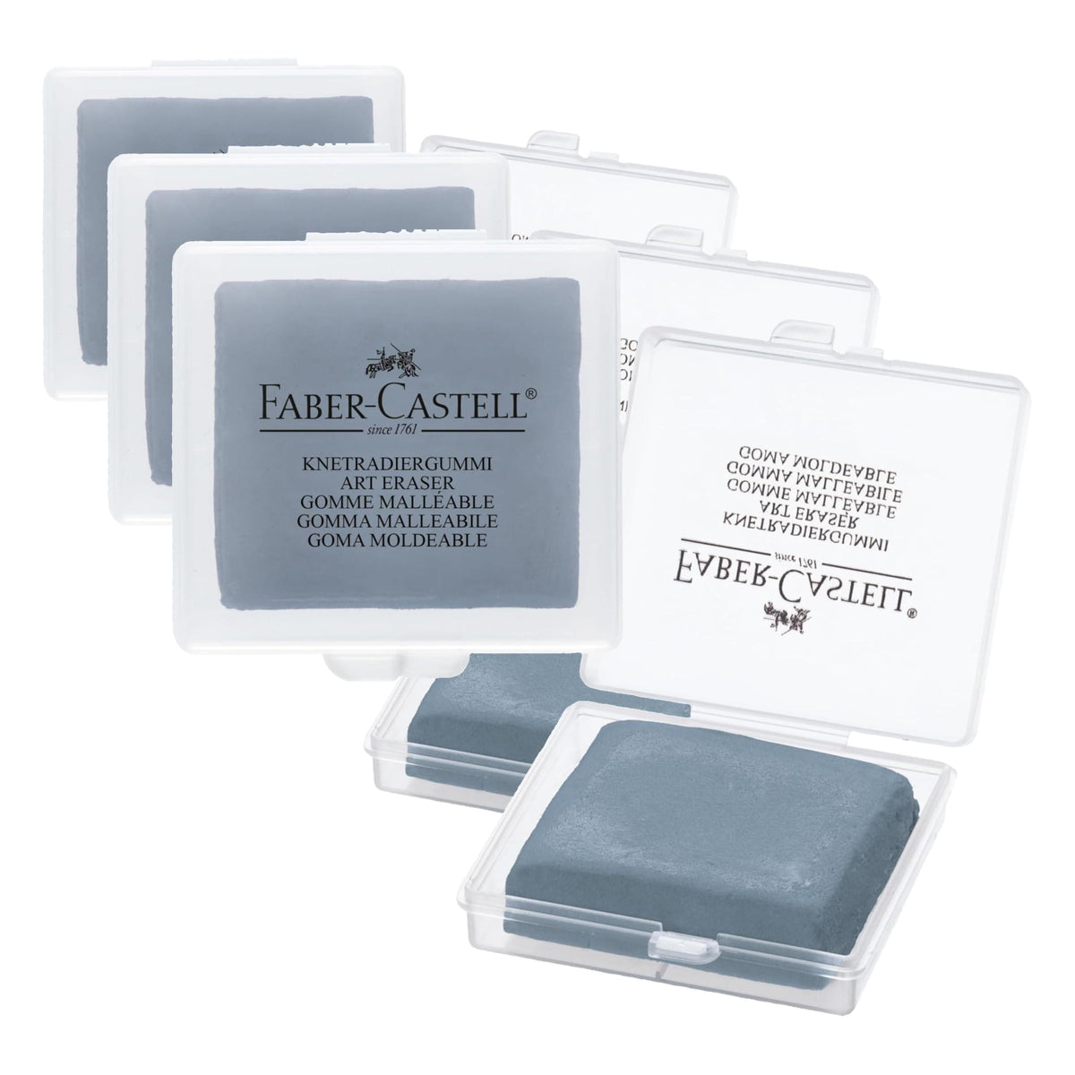 Faber-Castell Kneadable Eraser for Artists in Storage Case - Absorbent Kneaded Erasers, Art Eraser, Grey (Pack of 3)