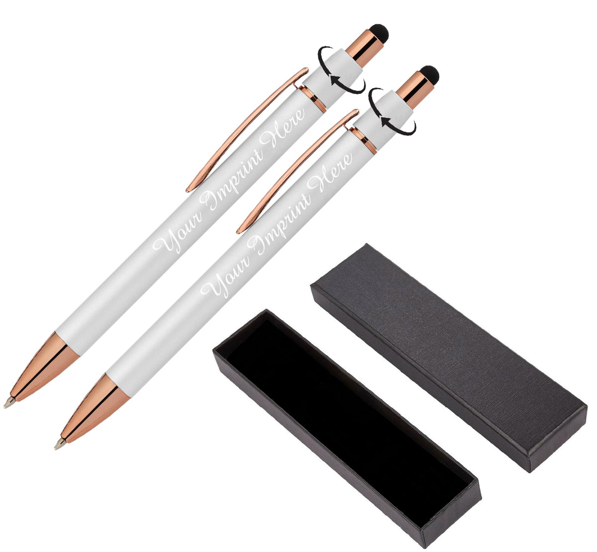 Fidget Pen for Adults - 2 Pack Stress Relief Pens with Gift Box - ADHD Anxiety - Metal with Rubber Grip - Focus for Office, Work (White-Black)