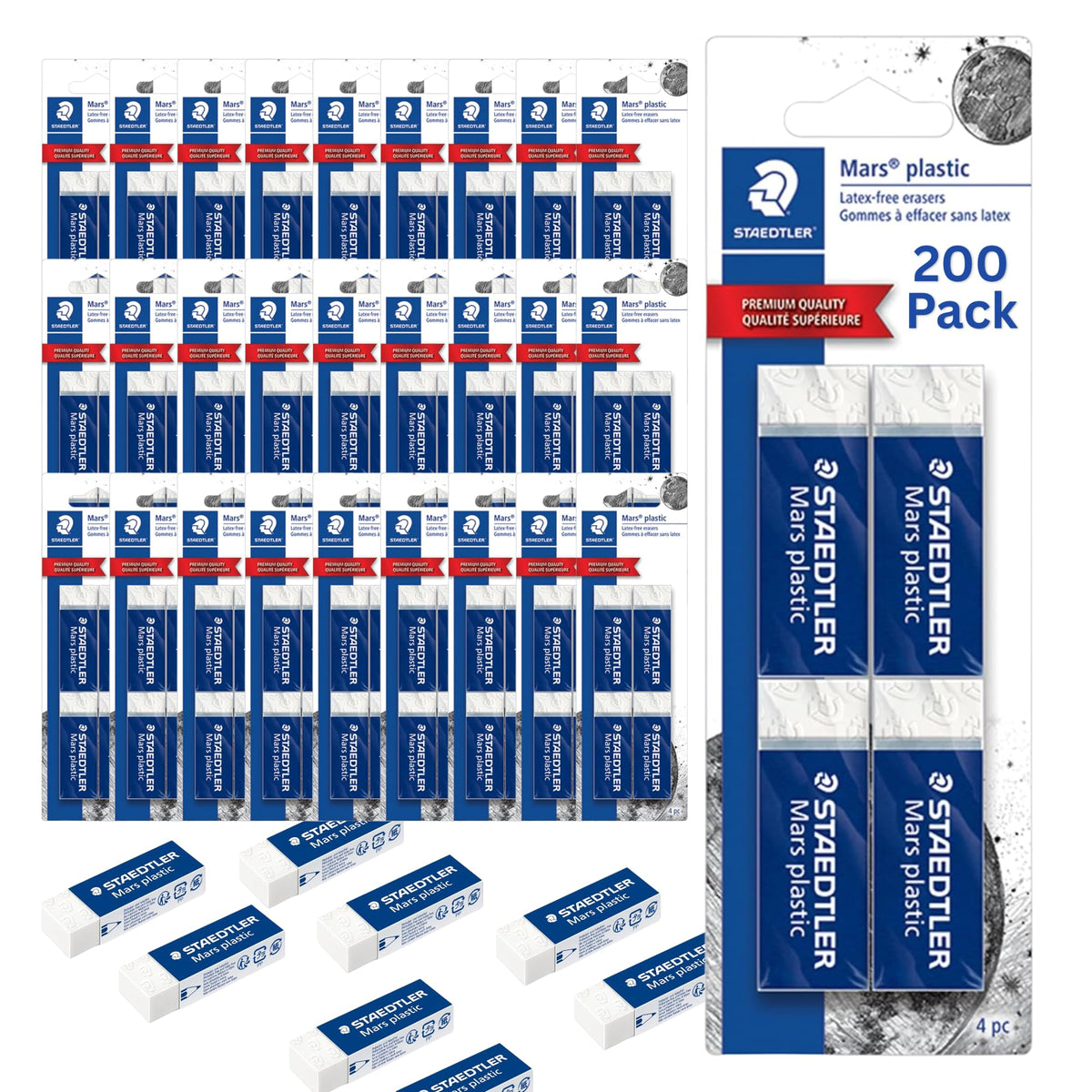 STAEDTLER Mars Plastic Vinyl Erasers (4-Pack), White Erasers for Clean & Precise Results - Latex-Free, Minimal Crumbling, Made in Peru