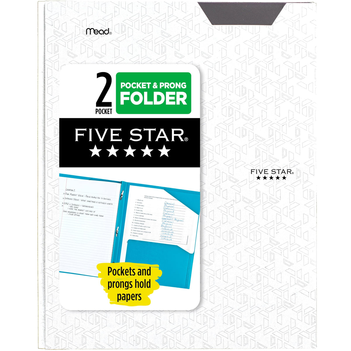 Five Star 2-Pocket Folder, Plastic Folder with Stay-Put Tabs and Prong Fasteners, Holds 8-1/2" x 11" Paper, Prom Pink (340300R)