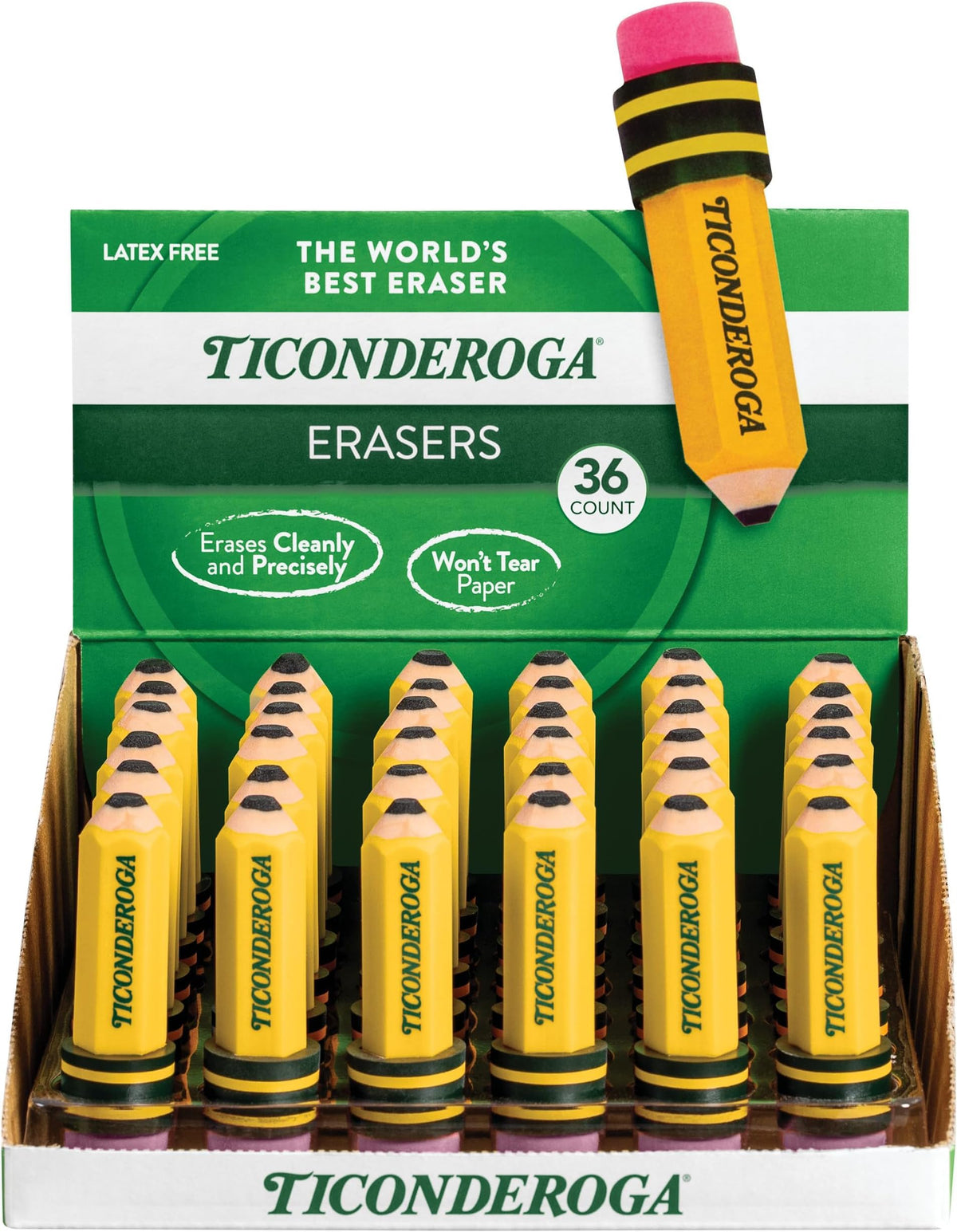 Ticonderoga Pencil Shaped Erasers, Yellow, 3 Count