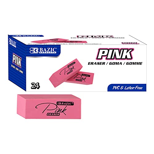 BAZIC Products Pink Bevel Block Erasers, Latex-Free, 4 Count