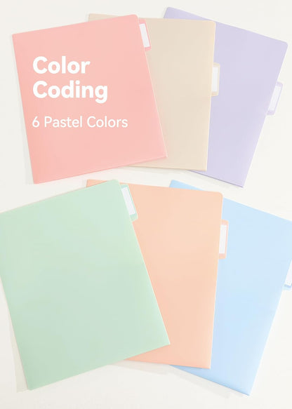 SortRax Plastic Folders with Pockets, School Folders with Side Tabs, Pastel