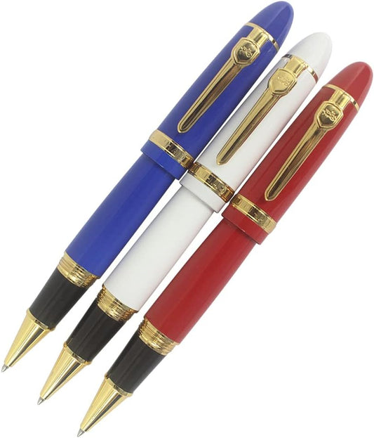 Jinhao 159 Rollerball Pens Heavy Big Pen Gold Trim 3 Pieces in 3 Colors (Red, White, Blue)