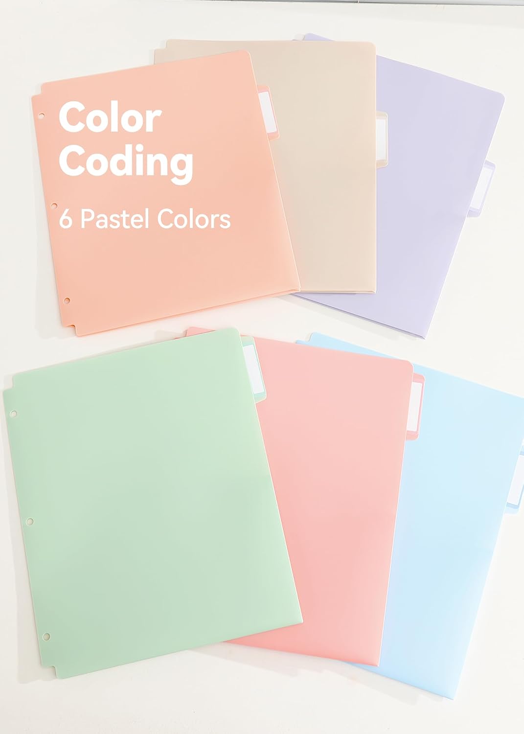 SortRax Plastic Folders with Pockets, 3-Hole, 3 Tab Positions, Pastel