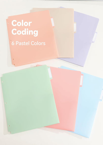 SortRax Plastic Folders with Pockets, 3-Hole, 3 Tab Positions, Pastel