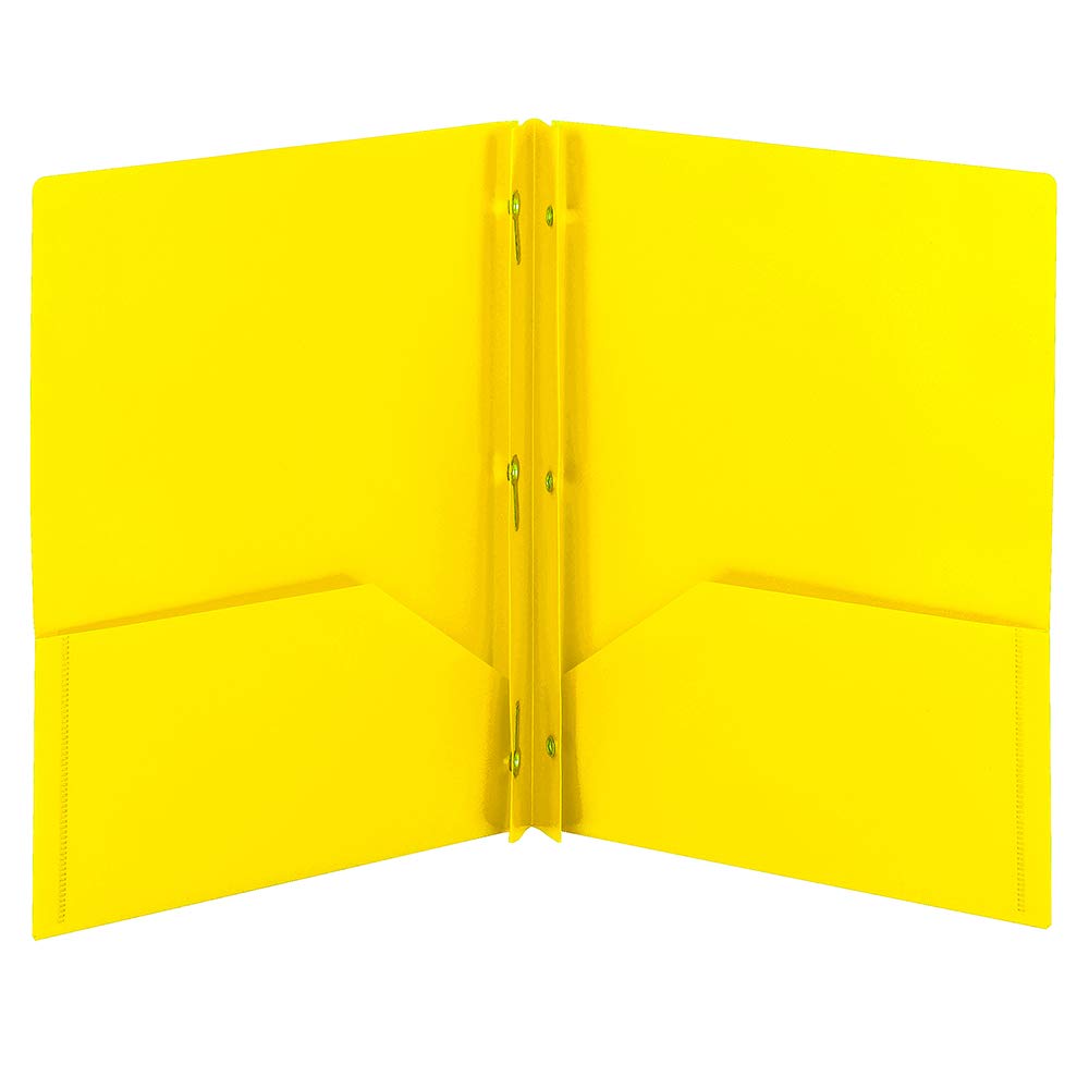 Smead Plastic 2 Pocket Folders with Pockets & Prongs, Orange 3 Pack