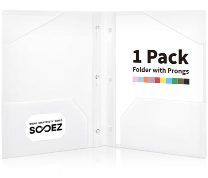 Sooez 1 Pack Plastic Folder, 2-Pocket Folders with Prongs