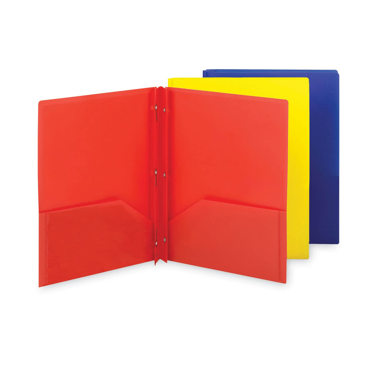 Smead Plastic 2 Pocket Folders with Pockets & Prongs, Orange 3 Pack