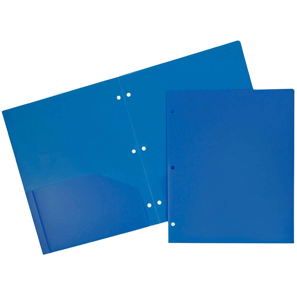 JAM PAPER Heavy Duty Plastic 3 Hole Punch Pocket Folders - Extra Tough School Folders - Assorted Primary Colors - 6/Pack