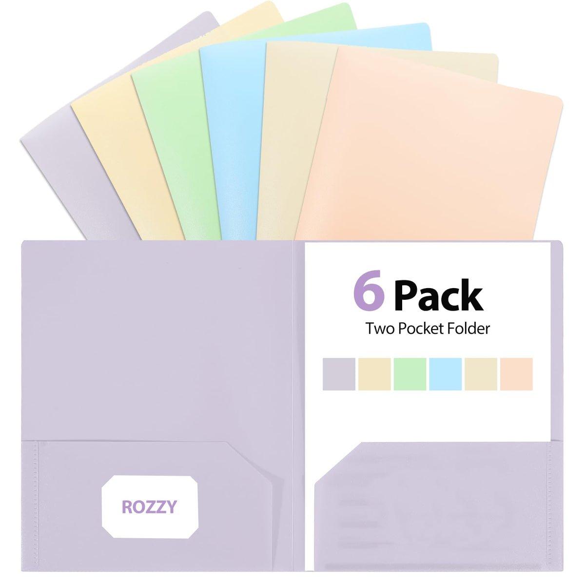 Plastic Folders with Pockets, 6 Rainbow Colors, 2 Pocket, Letter Size