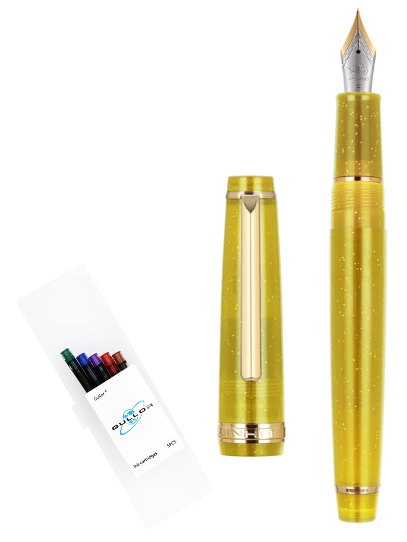 Gullor Transparent Fluorescent Fountain Pen, Resin, with Converter, Multicolor Ink Cartridges, Gift Box, Extra Fine Nib