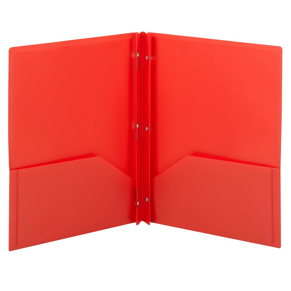 Smead Plastic 2 Pocket Folders with Pockets & Prongs, Orange 3 Pack