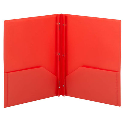 Smead Plastic 2 Pocket Folders with Pockets & Prongs, Orange 3 Pack