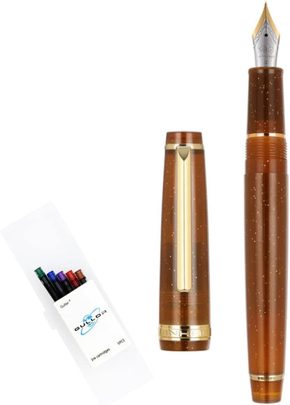 Gullor Transparent Fluorescent Fountain Pen, Resin, with Converter, Multicolor Ink Cartridges, Gift Box, Extra Fine Nib