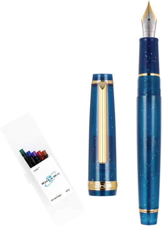Gullor Transparent Fluorescent Fountain Pen, Resin, with Converter, Multicolor Ink Cartridges, Gift Box, Extra Fine Nib