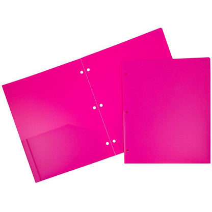 JAM PAPER Heavy Duty Plastic 3 Hole Punch Pocket Folders - Extra Tough School Folders - Assorted Primary Colors - 6/Pack