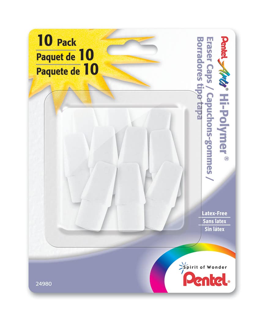 Pentel Hi-Polymer Block Eraser, Large, White, Pack of 10 Erasers