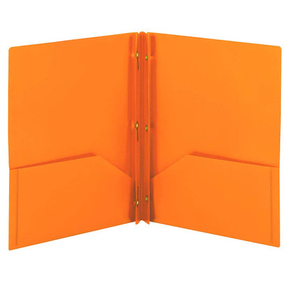 Smead Plastic 2 Pocket Folders with Pockets & Prongs, Orange 3 Pack