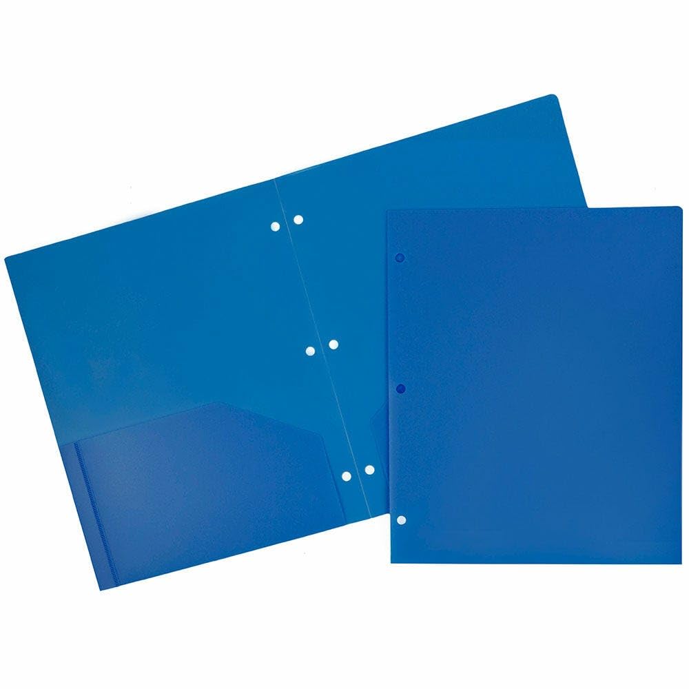 JAM PAPER Heavy Duty Plastic 3 Hole Punch Pocket Folders - Extra Tough School Folders - Assorted Primary Colors - 6/Pack