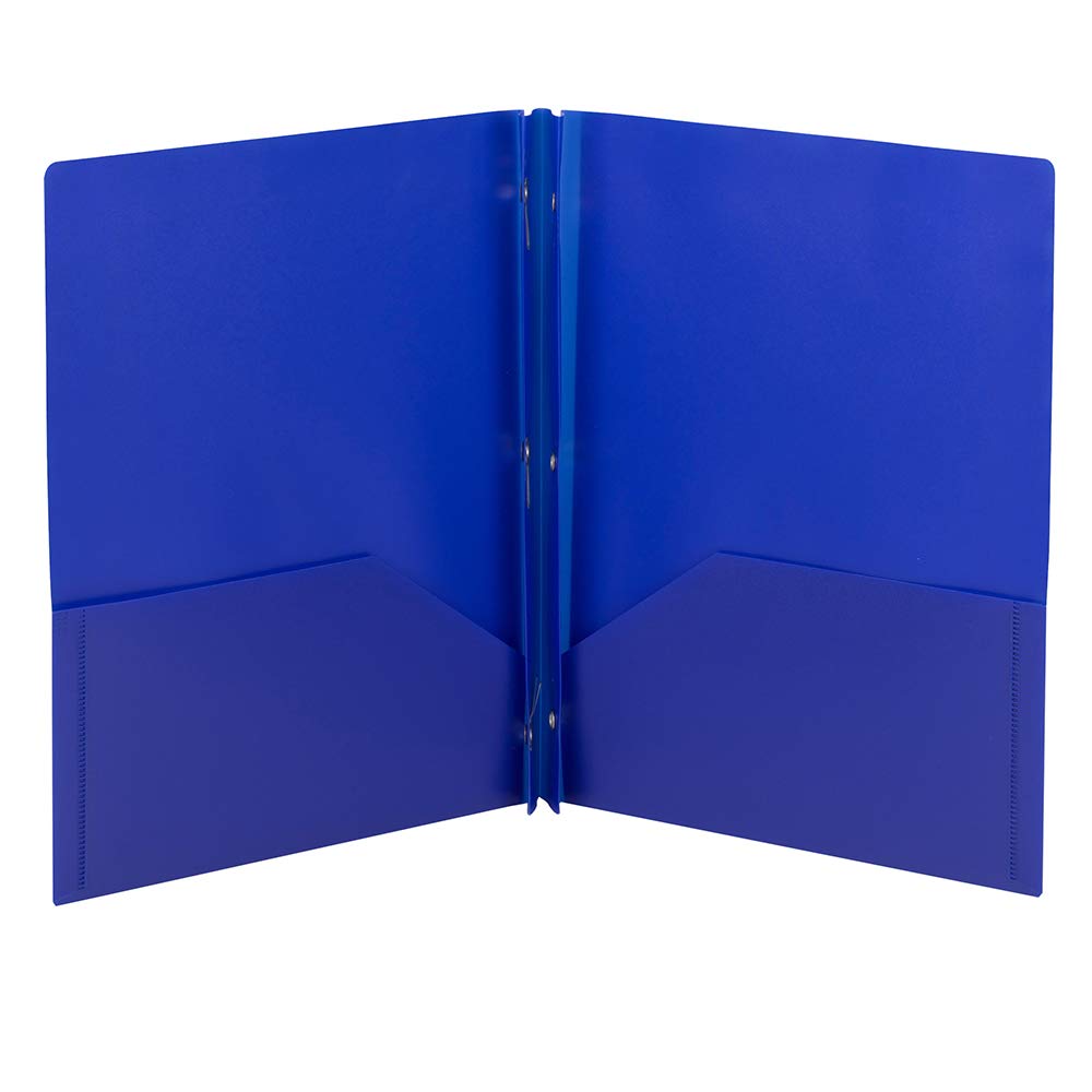 Smead Plastic 2 Pocket Folders with Pockets & Prongs, Orange 3 Pack