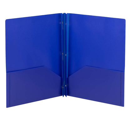 Smead Plastic 2 Pocket Folders with Pockets & Prongs, Orange 3 Pack