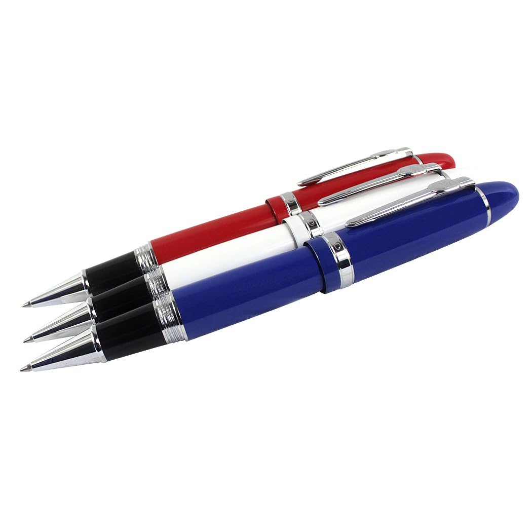Jinhao 159 Rollerball Pens Heavy Big Pen Gold Trim 3 Pieces in 3 Colors (Red, White, Blue)