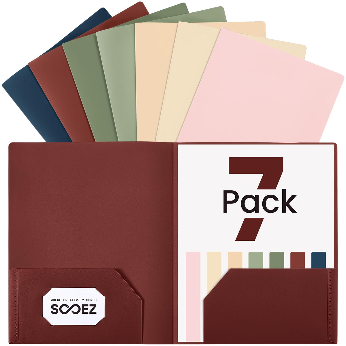 Sooez 7 Pack Folders with Pockets, 2 Pocket Folders with Extra Labels