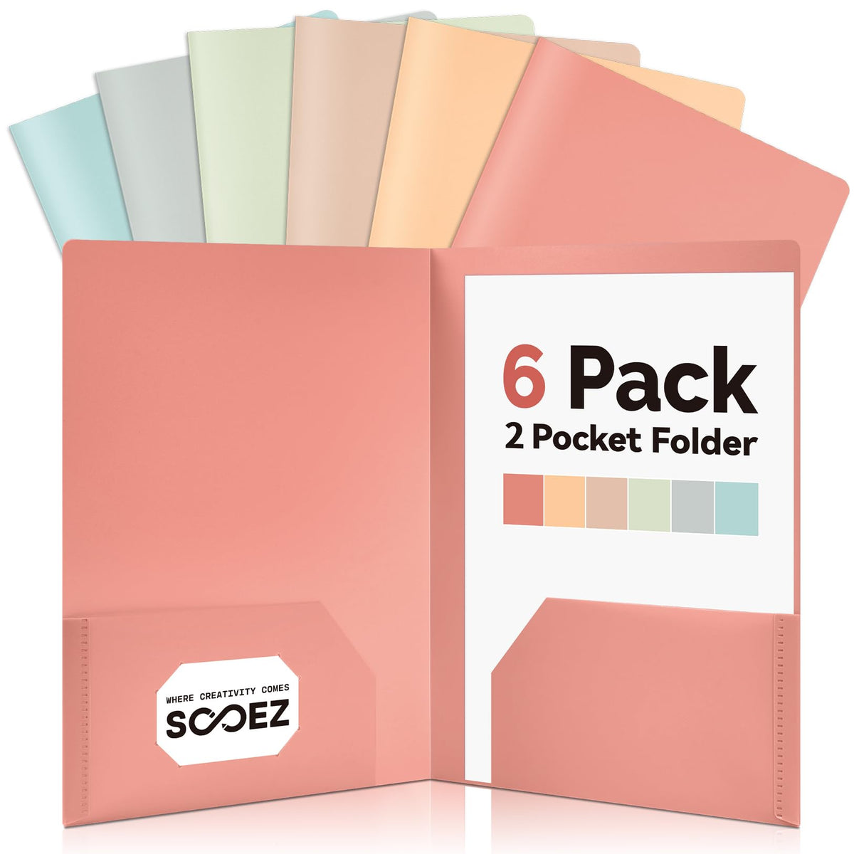 Sooez 8 Pack File Folders with Pockets, Plastic 2 Pocket Folder, Pastels