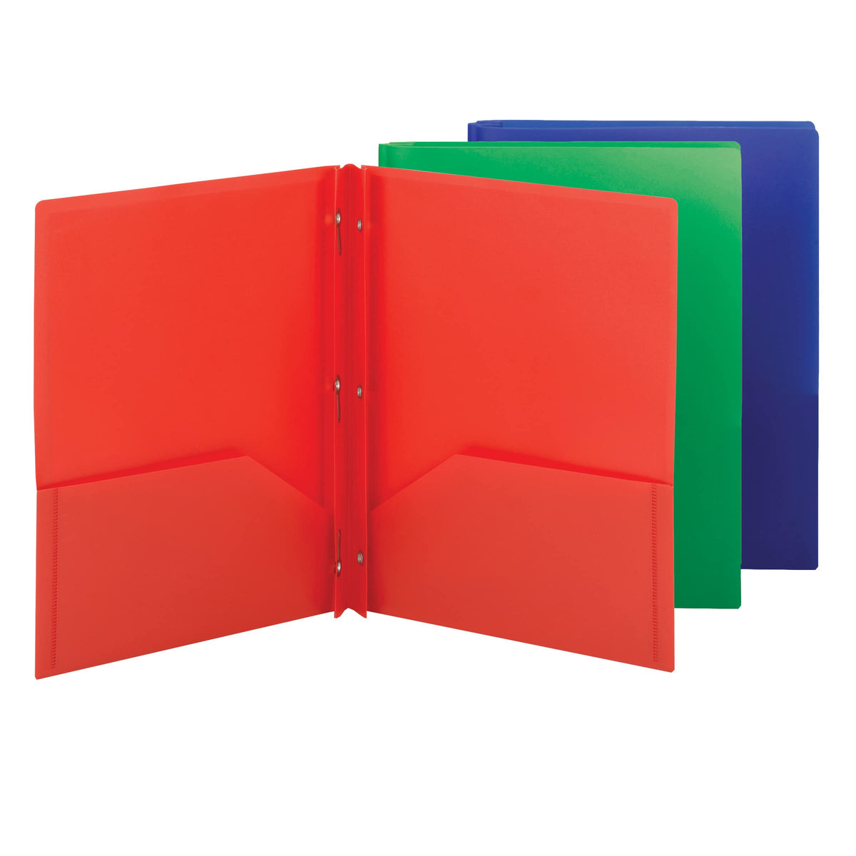 Smead Plastic 2 Pocket Folders with Pockets & Prongs, Orange 3 Pack