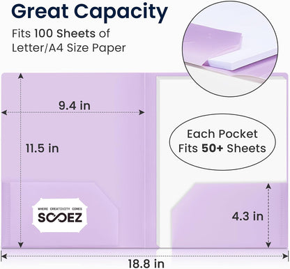Sooez 8 Pack File Folders with Pockets, Plastic 2 Pocket Folder, Pastels