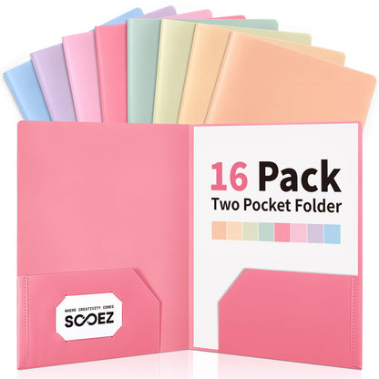 Sooez 8 Pack File Folders with Pockets, Plastic 2 Pocket Folder, Pastels