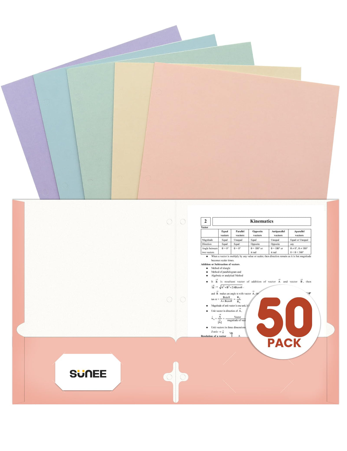 SUNEE Folders with Pockets 3 Hole Punched(50 Pack, Dark Blue), 2 Pocket Folders Fit Letter Size Paper, Paper File Folder for School Office Home Bussiness