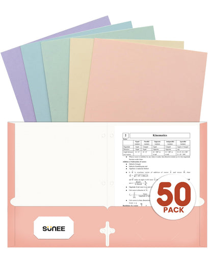 SUNEE Folders with Pockets 3 Hole Punched(50 Pack, Dark Blue), 2 Pocket Folders Fit Letter Size Paper, Paper File Folder for School Office Home Bussiness