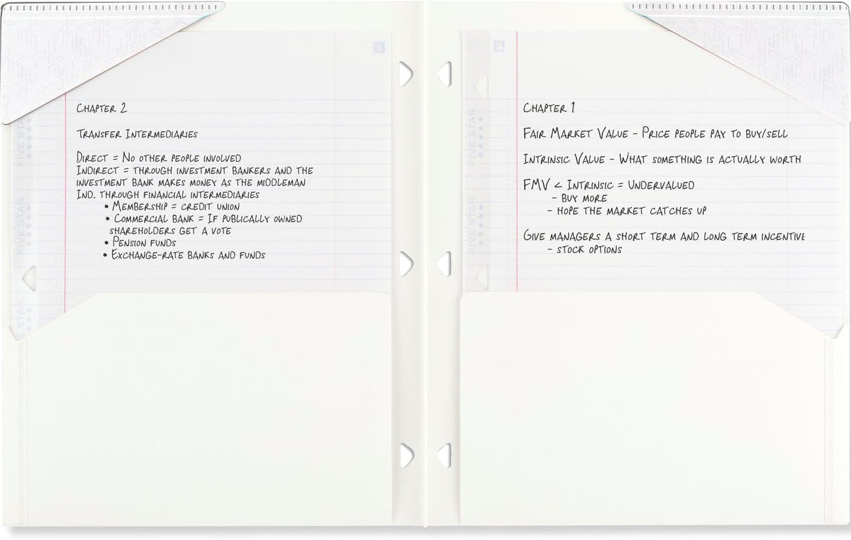 Five Star 2-Pocket Folder, Plastic Folder with Stay-Put Tabs, Fits 3-Ring Binder, Holds 8-1/2" x 11" Paper, White (333420I-ECM)
