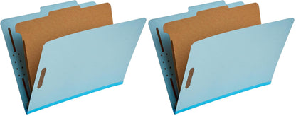 Amazon Basics Classification Folder with Prongs, 100% Recycled, 2 Dividers, 2" Embedded Fasteners, Letter Size, for Documents Organization, Light Blue, 10 Count