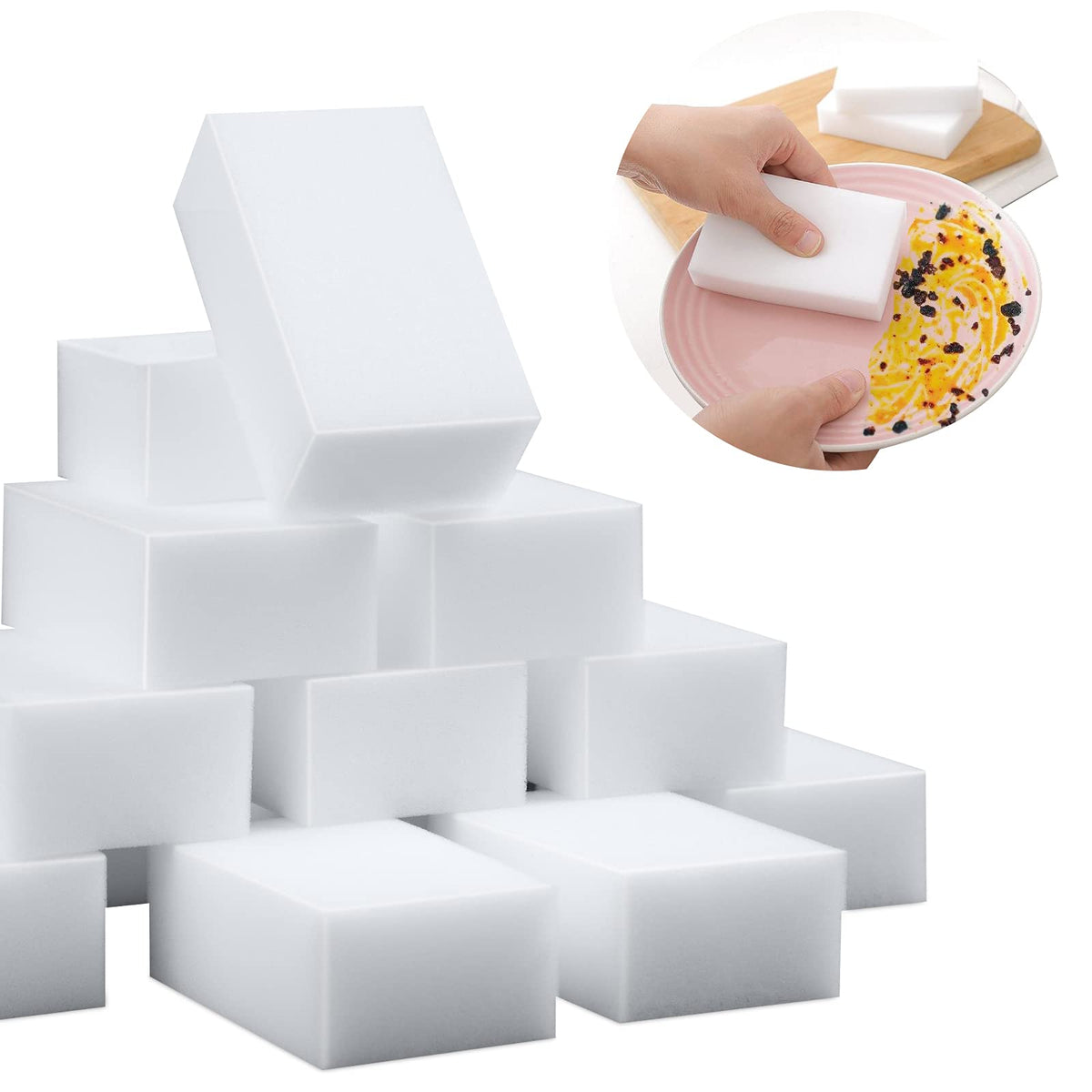 100 Pack Magic Sponge Eraser Extra Thick and Long Lasting Melamine Cleaning Sponges in Bulk - Multi Surface Power Scrubber Foam Cleaning Pads - Bathtub, Floor, Baseboard, Bathroom, Wall Cleaner