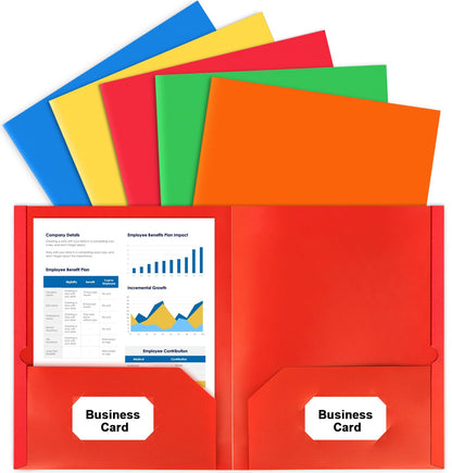 HABGP Plastic Folders with Pockets, 6 Color Heavy Duty Two Pocket Folders