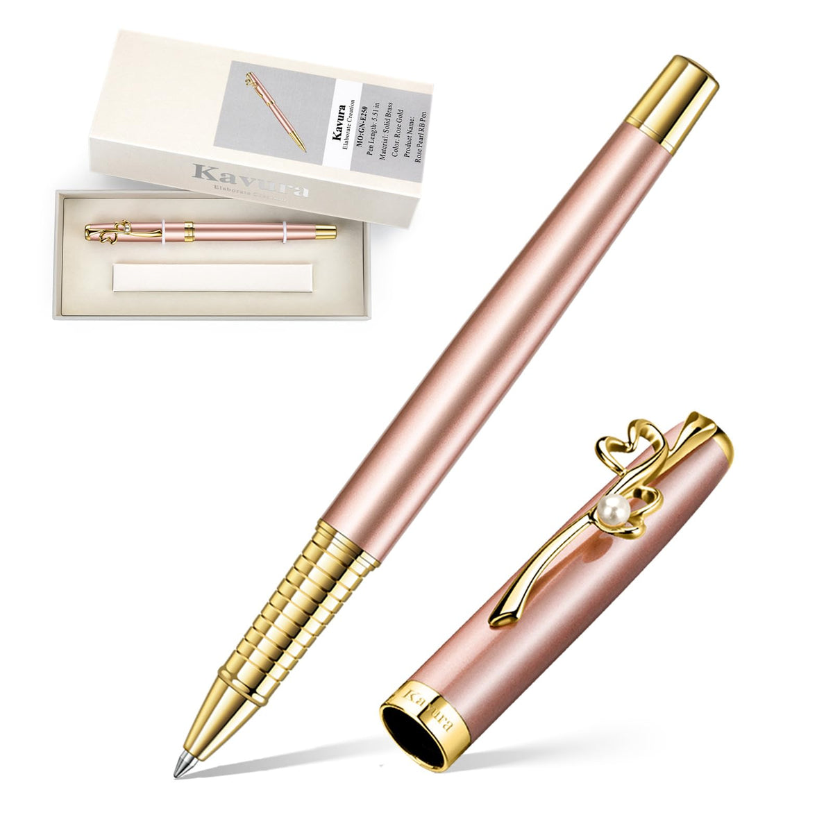 Four-Leaf Clover & Pearl Rollerball Pen for Women,Pearl White