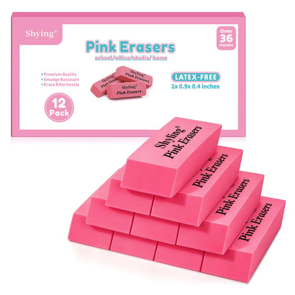 36 Pack Pink Erasers Bulk, Latex-Free Pencil Erasers for School, Office